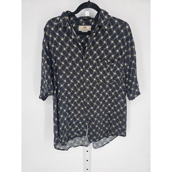 Chiamare Men's 1/2 Sleeve Collared Button Down Black Rayon Shirt Top Size L - Picture 1 of 4